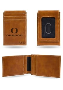Logo Personalized Laser Engraved Front Pocket Oregon Ducks Mens Bifold Wallet - Brown