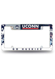 UConn Huskies All Over Chrome License Plate Frame - Silver