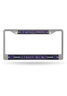 Silver Washington Huskies Glitter Chrome License Frame