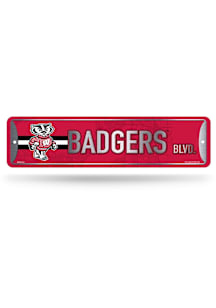 Wisconsin Badgers 4x15 Metal Street Sign - Red