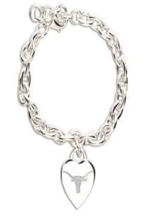 Texas Longhorns Silver Heart Charm Womens Bracelet