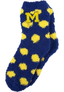 Polka Dot Fuzzy Michigan Wolverines Womens Quarter Socks - Navy Blue