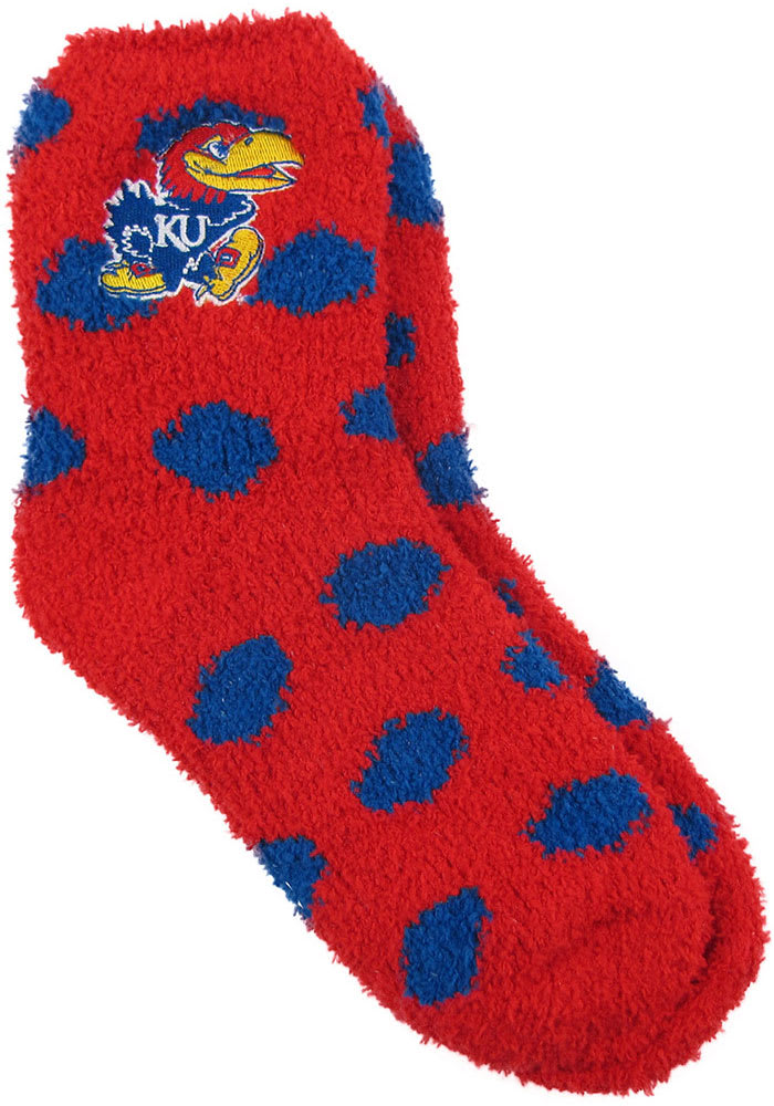 Kansas Jayhawks Reverse Fuzzy Dot Womens Quarter Socks