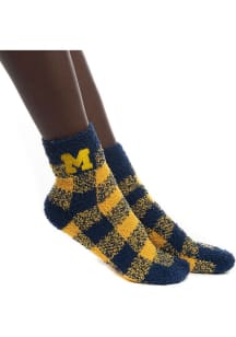 Buffalo Check Fuzzy Michigan Wolverines Womens Quarter Socks - Blue