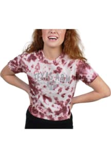 Texas A&amp;M Aggies Womens Maroon Tie Dye Crop Short Sleeve T-Shirt