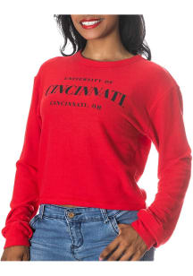 Womens Red Cincinnati Bearcats Crop Sweater Fleece LS Tee