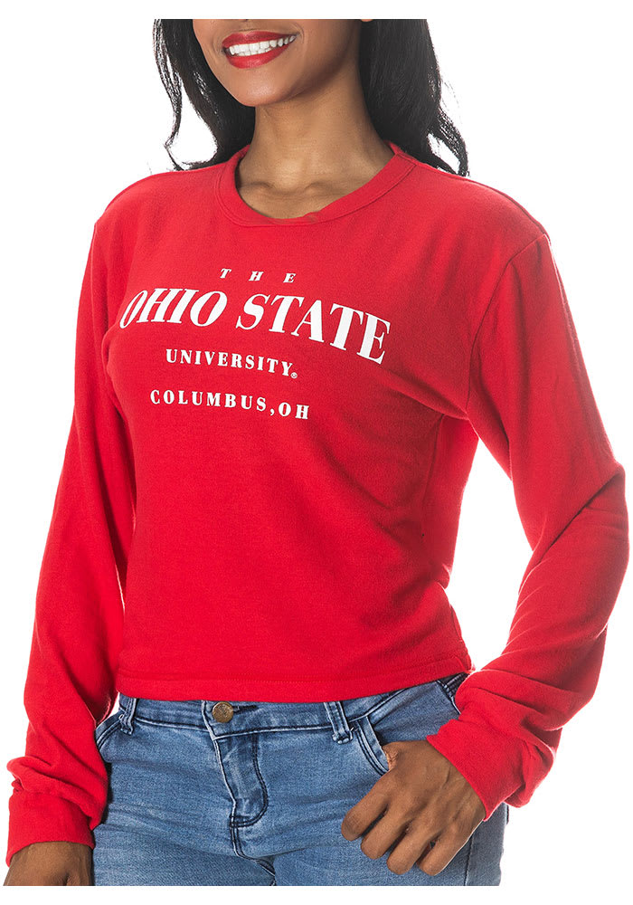Ohio State Buckeyes Womens Red Crop Sweater Fleece LS Tee