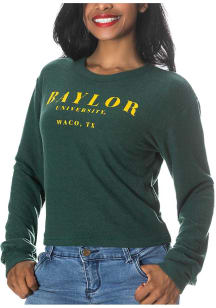 Baylor Bears Womens Green Crop Sweater Fleece LS Tee