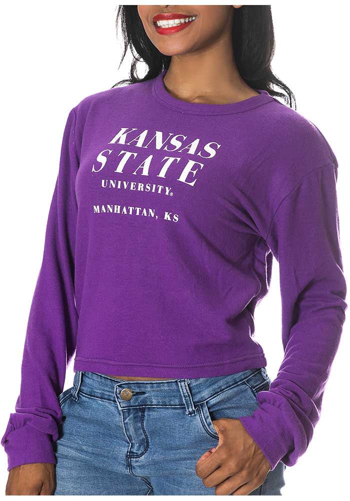 K-State Wildcats Womens Purple Crop Sweater Fleece LS Tee
