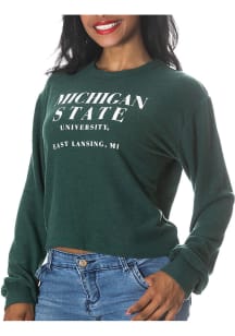 Michigan State Spartans Womens Green Crop Sweater Fleece LS Tee