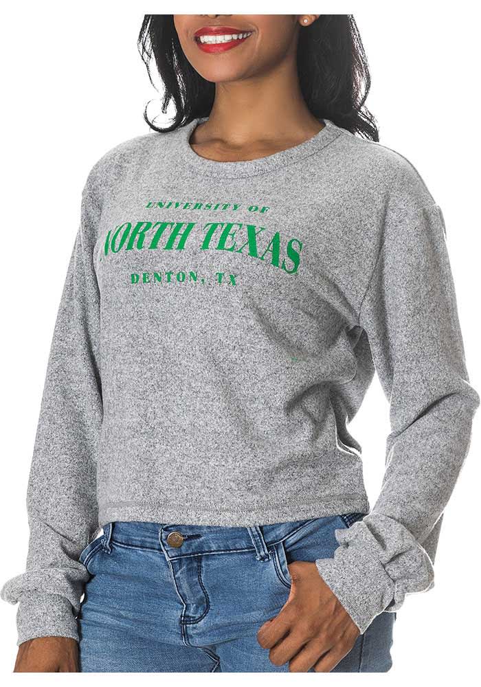 North Texas Mean Green Womens Grey Crop Sweater Fleece LS Tee