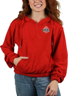 Ohio State Buckeyes Womens Red Cropped Quarter Zip Hooded Sweatshirt