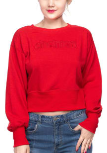Ohio State Buckeyes Womens Red Wide Rib Crop Crew Sweatshirt