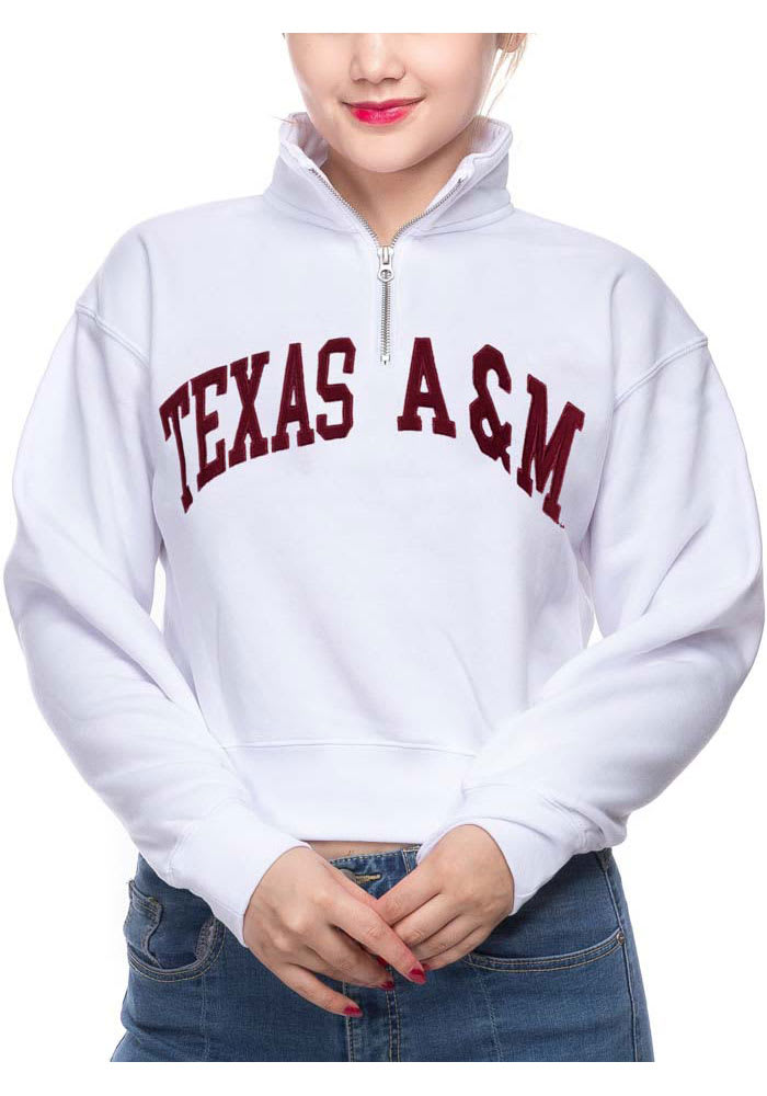 Texas A&M Aggies Womens White Cropped Qtr Zip