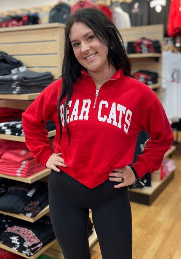 Cincinnati Bearcats Womens Red Cropped Qtr Zip