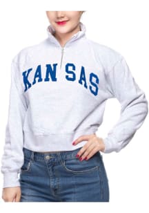 Kansas Jayhawks Womens Grey Cropped 1/4 Zip Pullover