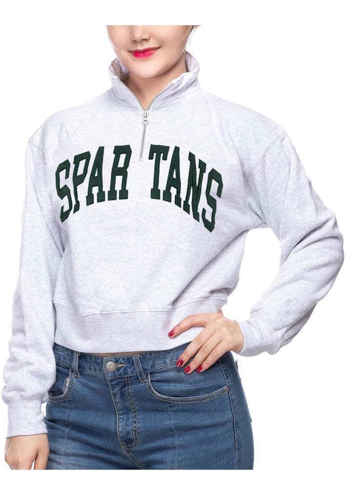 Michigan State Spartans Womens Grey Cropped 1/4 Zip Pullover