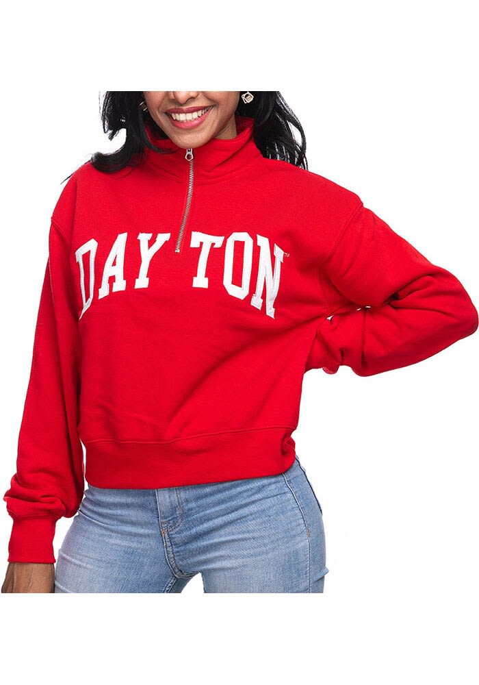 Dayton Flyers Womens Red Cropped Qtr Zip