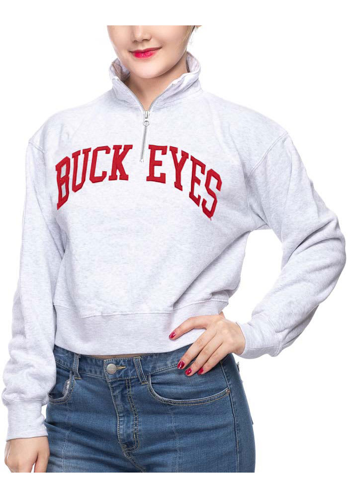 Ohio State Buckeyes Womens Grey Cropped 1/4 Zip Pullover
