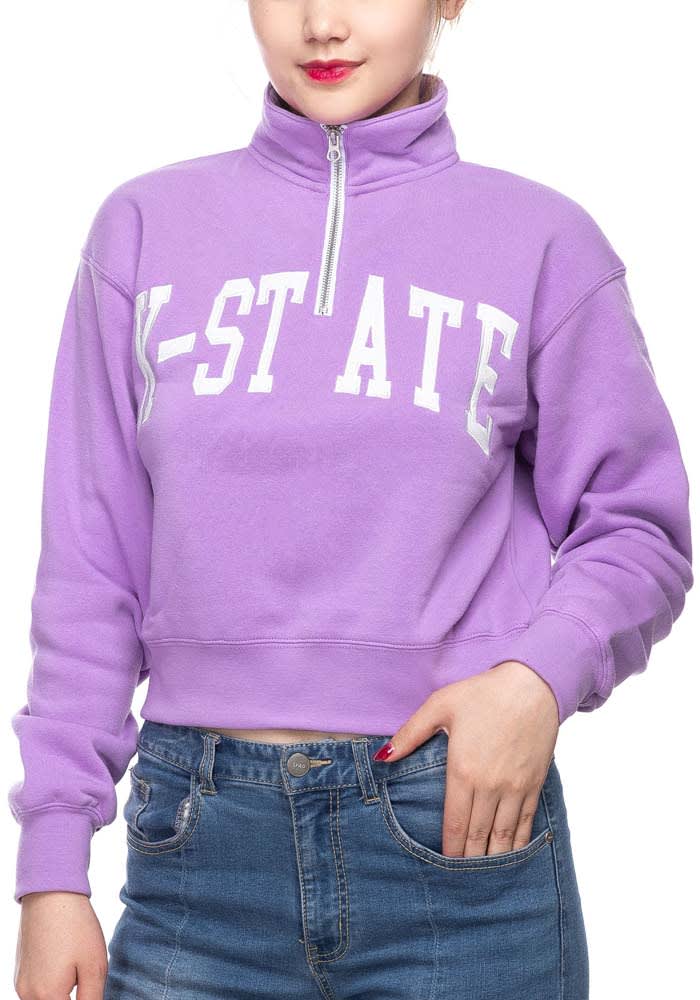 K-State Wildcats Womens Lavender Cropped 1/4 Zip Pullover