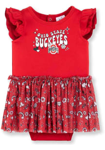 Baby Red Ohio State Buckeyes Tutu Print Short Sleeve One Piece