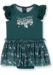 Baby Green Michigan State Spartans Tutu Print Short Sleeve One Piece