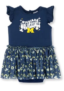 Baby Navy Blue Michigan Wolverines Tutu Print Short Sleeve One Piece