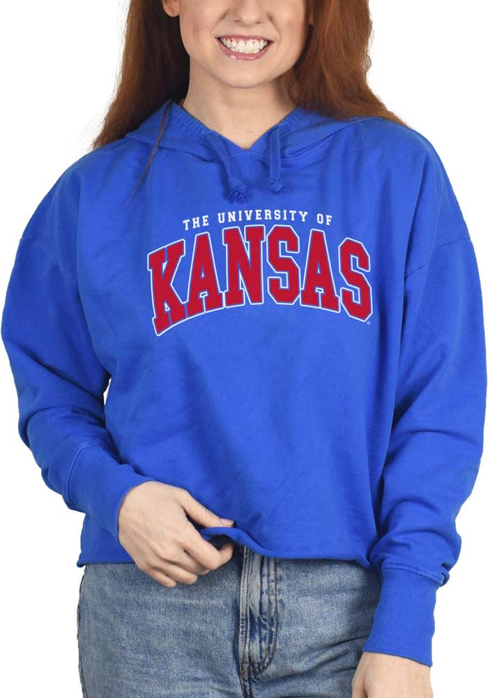 Kansas Jayhawks Womens Blue Cropped French Terry Hooded Sweatshirt