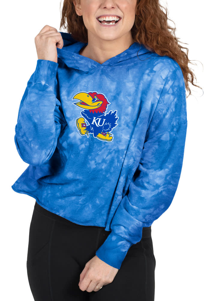 Kansas Jayhawks Womens Blue Cropped Cloud Dye Hooded Sweatshirt