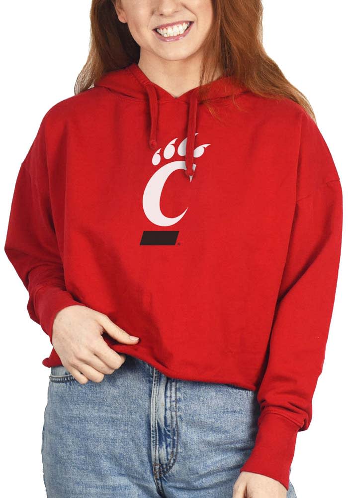Cincinnati Bearcats Womens Red Cropped French Terry Hooded Sweatshirt