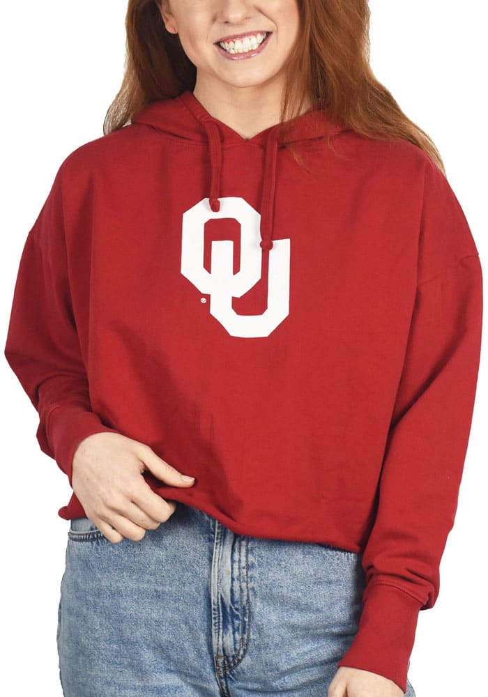 Oklahoma Sooners Womens Crimson Cropped French Terry Hooded Sweatshirt
