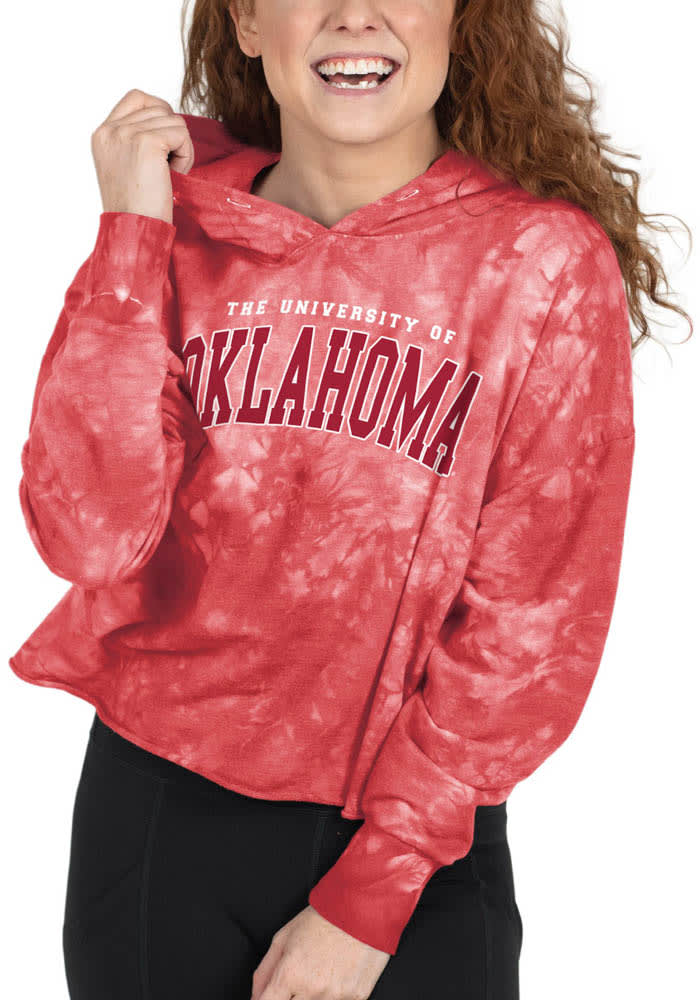 Oklahoma Sooners Womens Crimson Cropped Cloud Dye Hooded Sweatshirt