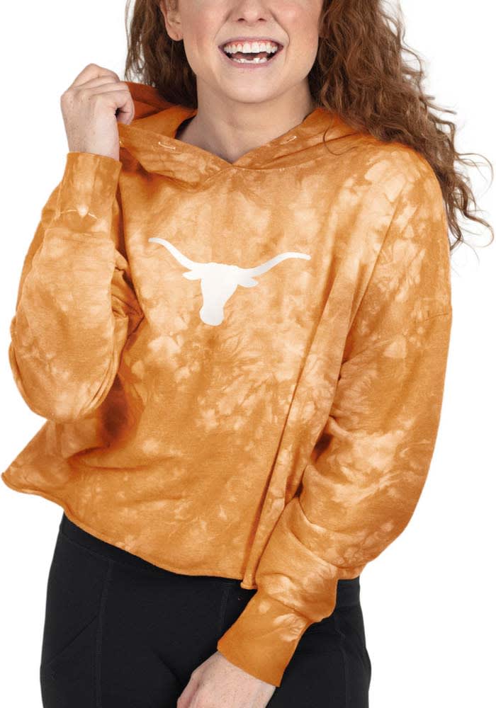 Texas Longhorns Womens Burnt Orange Cropped Cloud Dye Hooded Sweatshirt