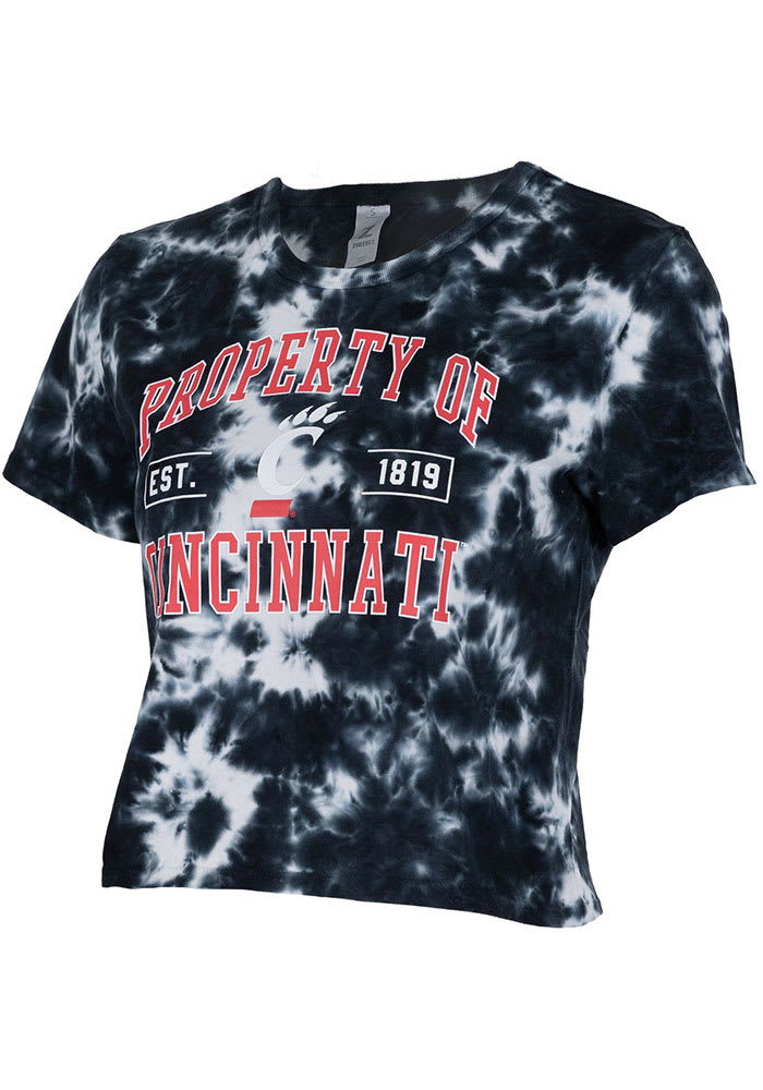 Cincinnati Bearcats Womens Black Cropped Tie Dye Short Sleeve T-Shirt