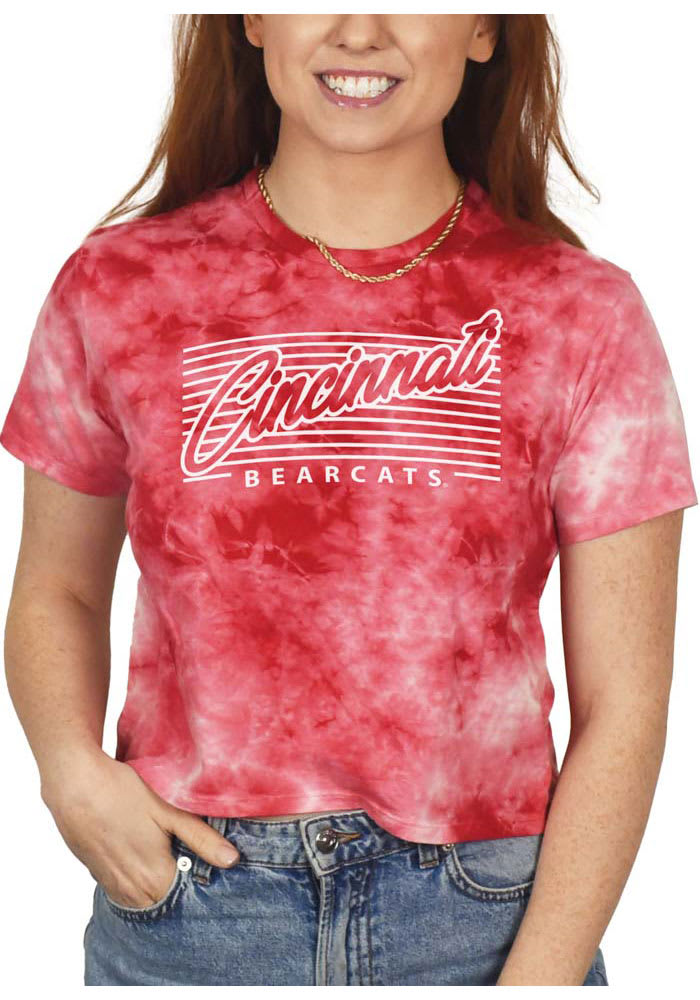 Cincinnati Bearcats Womens Red Cropped Cloud Dye Short Sleeve T-Shirt