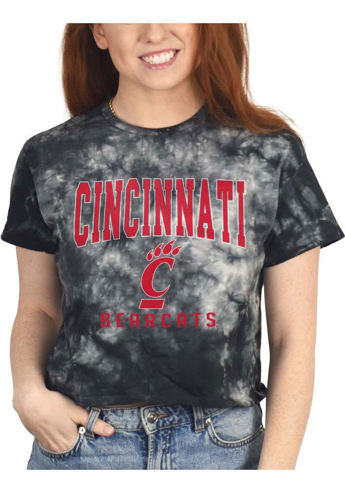 Cincinnati Bearcats Womens Black Cropped Cloud Dye Short Sleeve T-Shirt