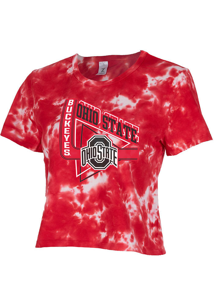 Ohio State Buckeyes Womens Red Cropped Tie Dye Short Sleeve T-Shirt