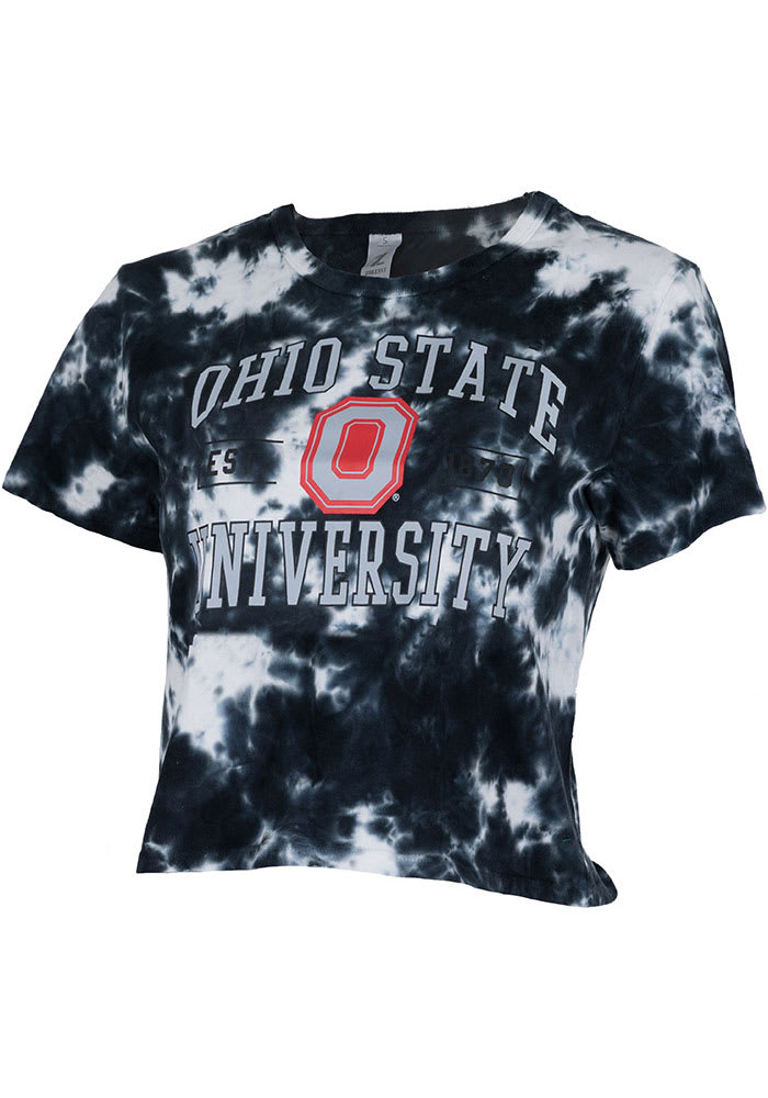 Ohio State Buckeyes Womens Black Cropped Tie Dye Short Sleeve T-Shirt