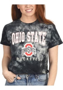 Ohio State Buckeyes Womens Black Cropped Cloud Dye Short Sleeve T-Shirt