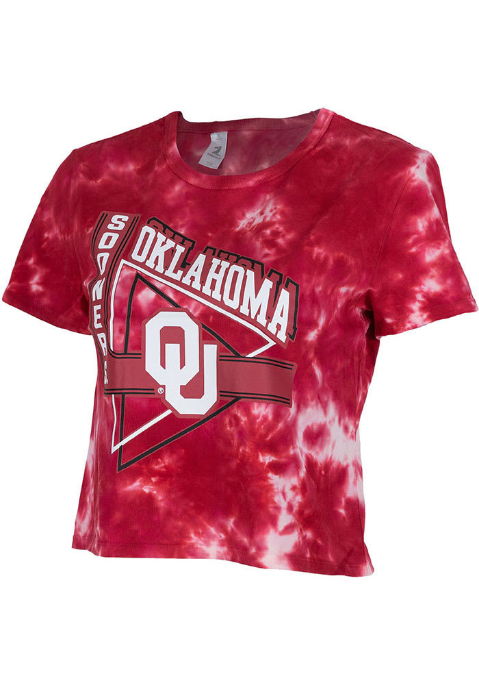 Oklahoma Sooners Womens Crimson Cropped Tie Dye Short Sleeve T-Shirt