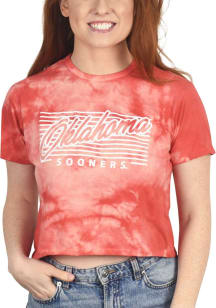 Oklahoma Sooners Womens Crimson Cropped Cloud Dye Short Sleeve T-Shirt