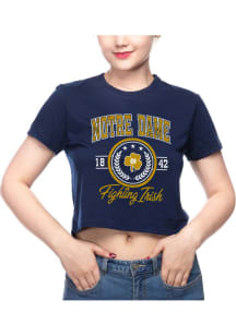 Notre Dame Fighting Irish Womens Navy Blue Cropped Short Sleeve T-Shirt