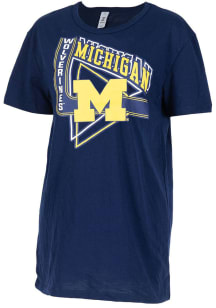 Michigan Wolverines Womens Navy Blue Oversized Short Sleeve T-Shirt