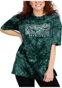 Michigan State Spartans Womens Green Cloud Dye Short Sleeve T-Shirt