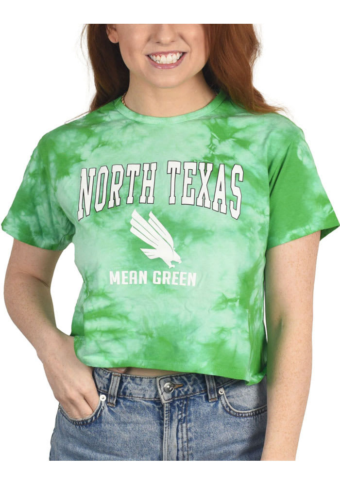 North Texas Mean Green Womens Kelly Green Cropped Cloud Dye Short Sleeve T-Shirt