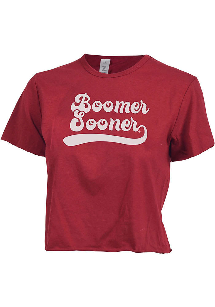 Oklahoma Sooners Womens Crimson Script Crop Short Sleeve T-Shirt