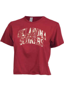 Oklahoma Sooners Womens Crimson Cloud Infill Crop Short Sleeve T-Shirt