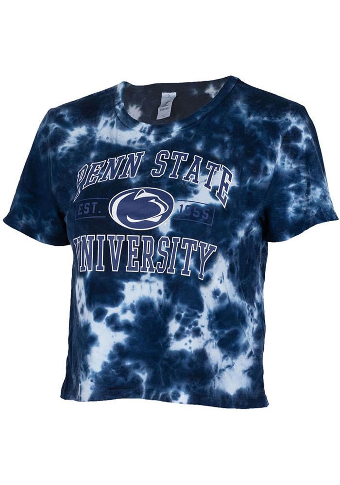 Penn State Nittany Lions Womens Navy Blue Tie Dye Crop Short Sleeve T-Shirt