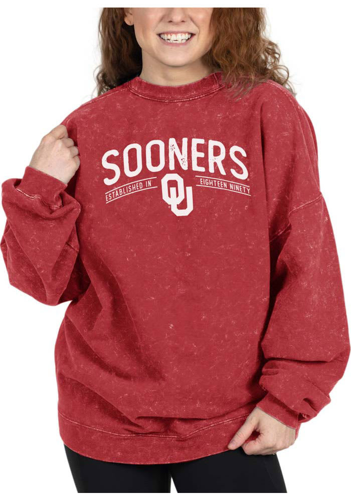 Oklahoma Sooners Womens Crimson Mineral Wash Crew Sweatshirt