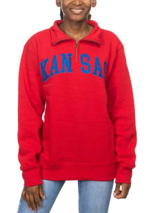 Kansas Jayhawks Womens Red Sport Fleece 1/4 Zip Pullover